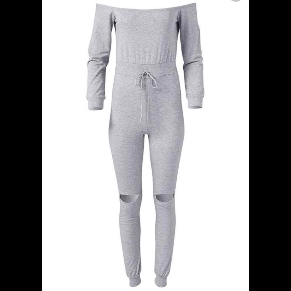 Venus Grey Cold Shoulder Jumpsuit